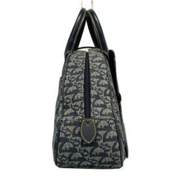 Christian Dior Double Saddle Bag Handbag Grey x Navy Blue Leather - Picture 2 of 12